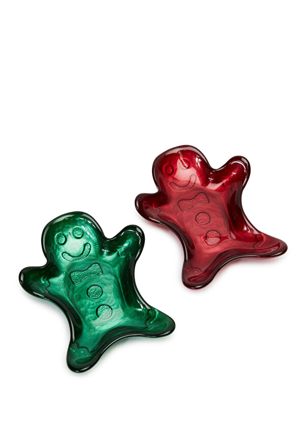 Beymen Hediye Gingerbread Green Red Mini 2-Piece Glass Plate Set - 2