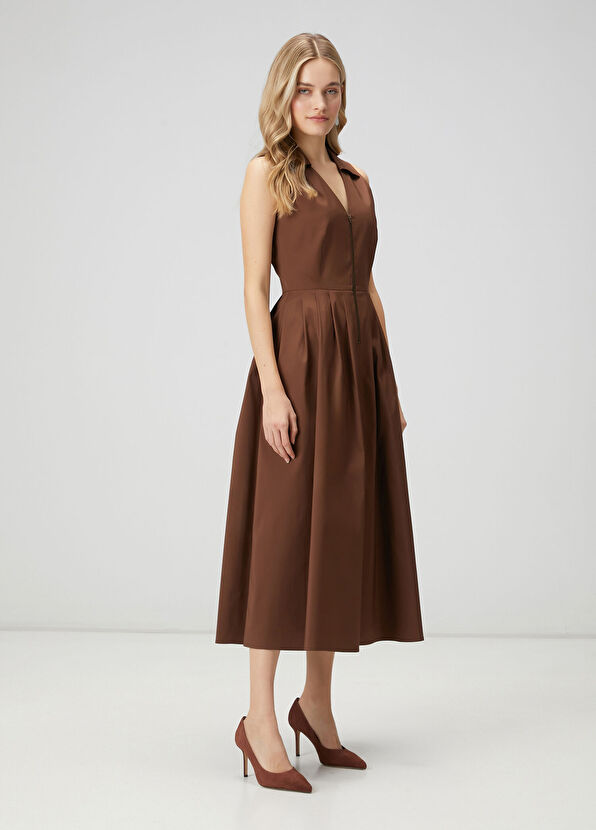 Beymen Club Brown Midi Taffeta Shirt Dress - 3