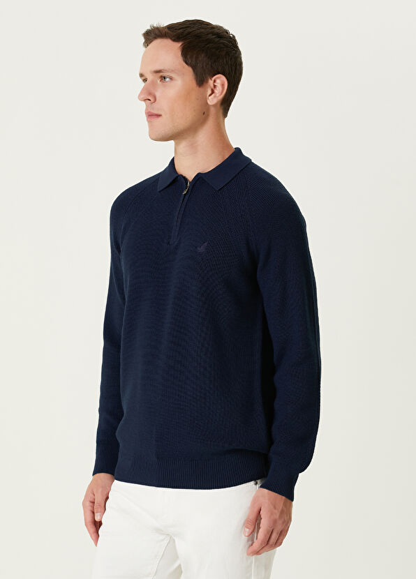 Beymen Club Lacivert Polo Yaka Reglan Kollu Yün Triko - 4