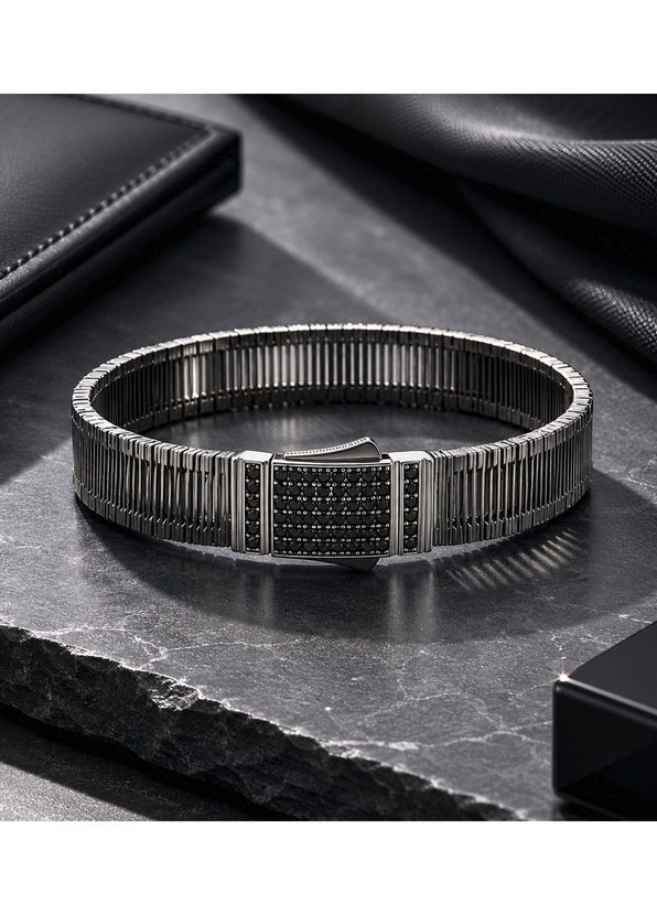 Orena Jewelry Voss Siyah Rodaj 925 Ayar Gümüş Erkek Bileklik - 2