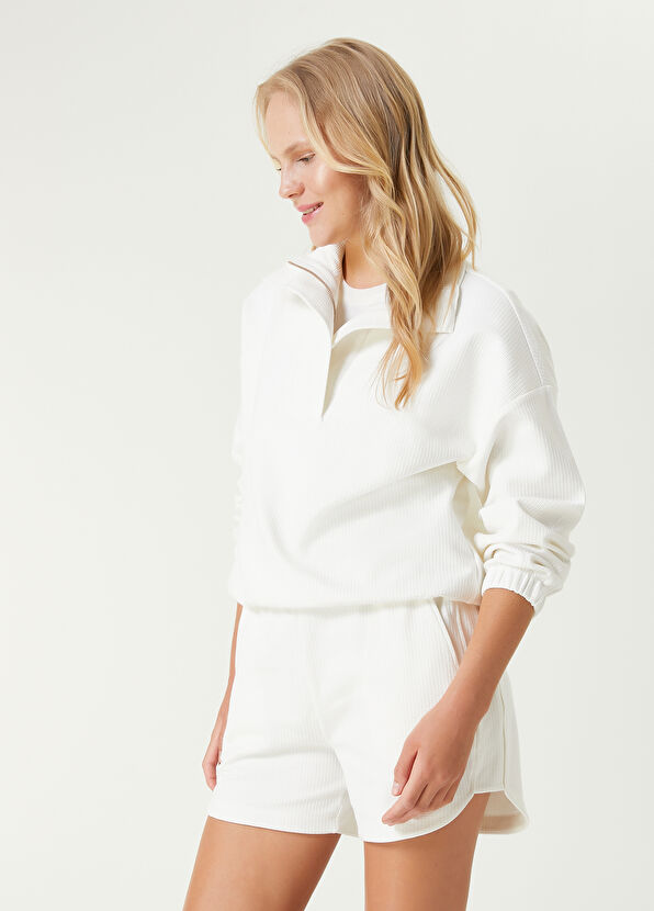 Beymen Club Kırık Beyaz Yarım Fermuarlı Sweatshirt - 4