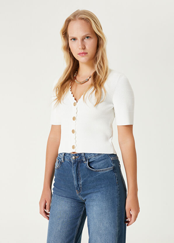 Beymen Club Beyaz Gold Düğmeli Triko Hırka - 4