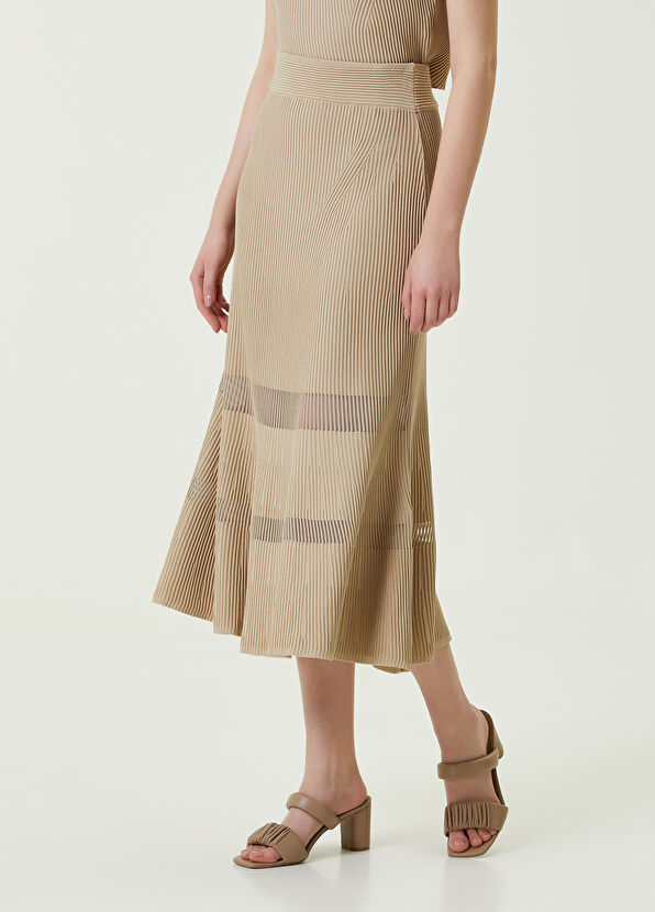 Beymen Club Bej Transparan Detaylı Midi Triko Etek - 2