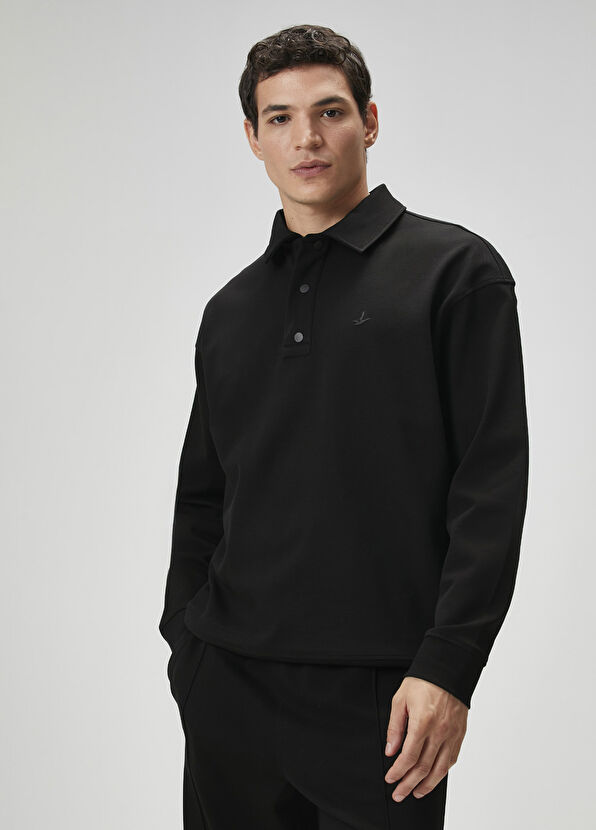 Beymen Club Siyah Polo Yaka Oversized Sweatshirt - 2