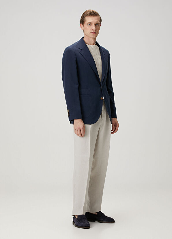 Brunello Cucinelli Bej Beli Kordonlu Keten Pantolon - 1