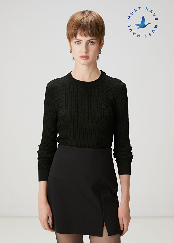 Beymen Club Siyah Saç Örgü Basic Kazak - 1