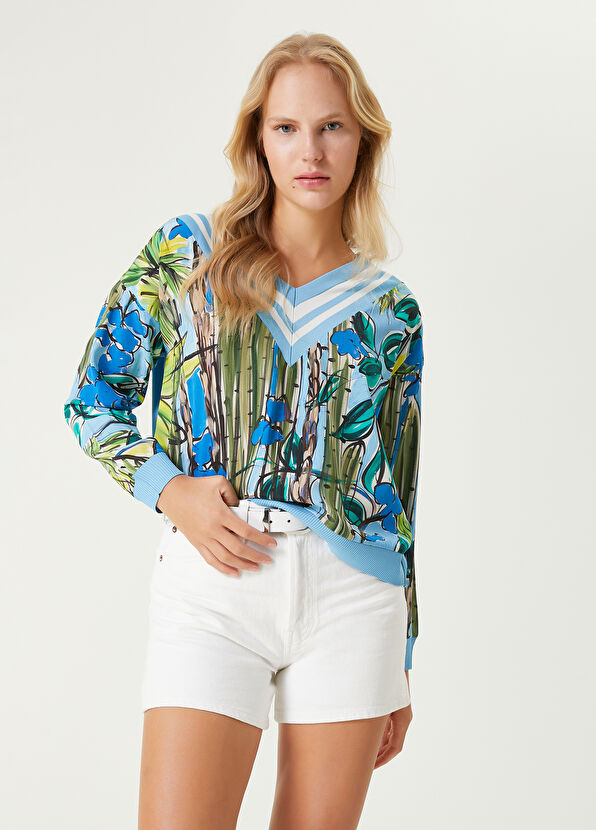 Beymen Club Mavi Botanik Desenli Kazak - 1