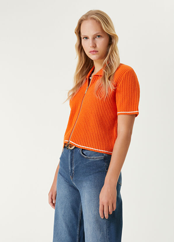 Beymen Club Orange Terry Textured Crop Cardigan - 3