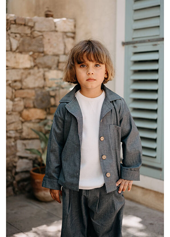 İlo + Friends Dylan Lacivert Nakışlı Soyut Desen Erkek Çocuk Kot Ceket - 2