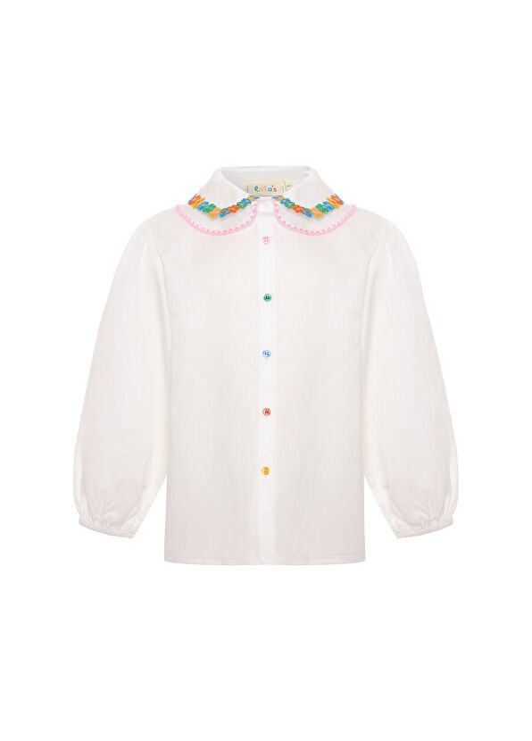 Lala’s Petite Çiçek Yakalı Beyaz Uzun Kollu Kız Çocuk Gömlek - 1