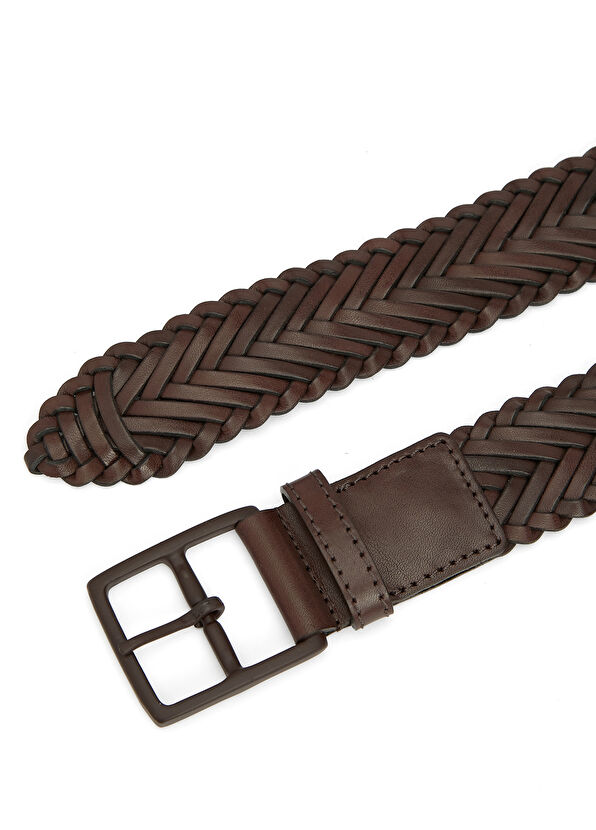 Beymen Club Brown Knit Texture Men's Leather Belt - 2