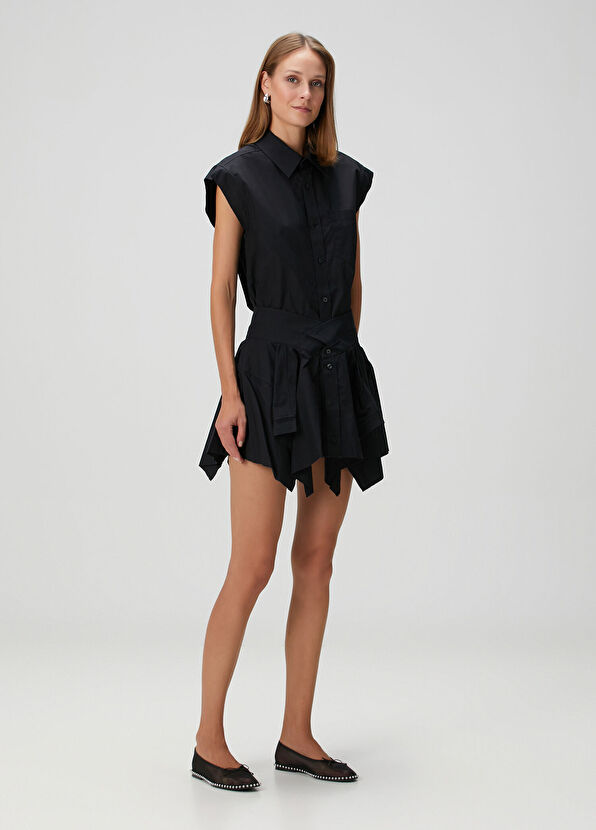 T by Alexander Wang Black Asymmetrical Mini Shirt Dress - 2