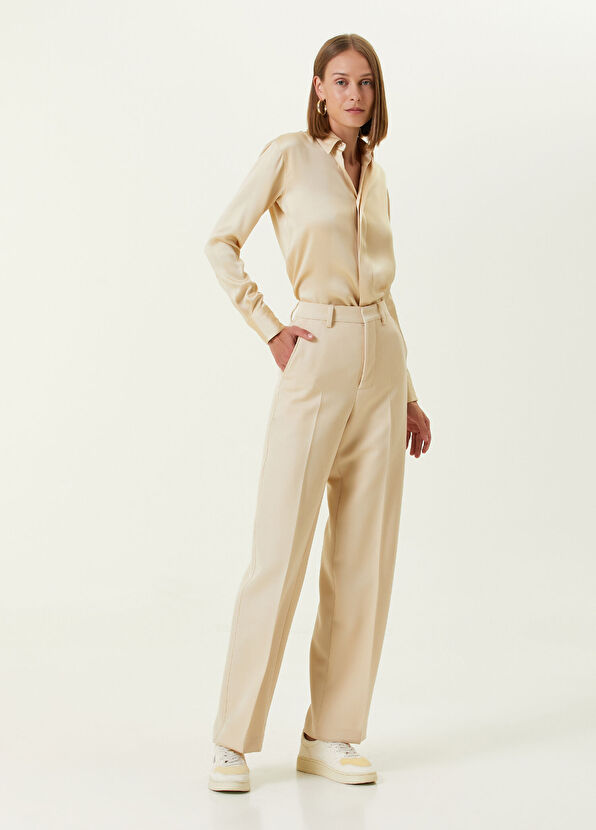 Ami Paris Krem Klasik Yaka Saten Gömlek - 2