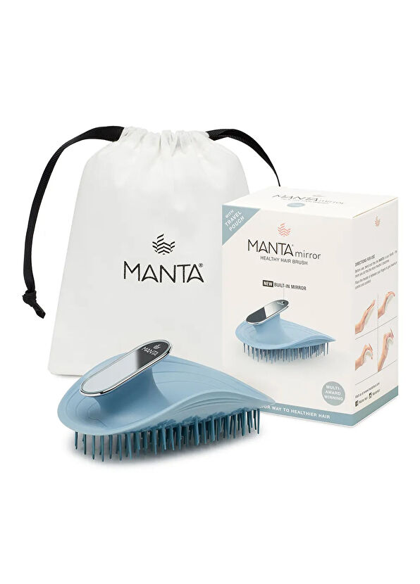 Manta Hair Mirror Blue White Gold Hair Brush - 2