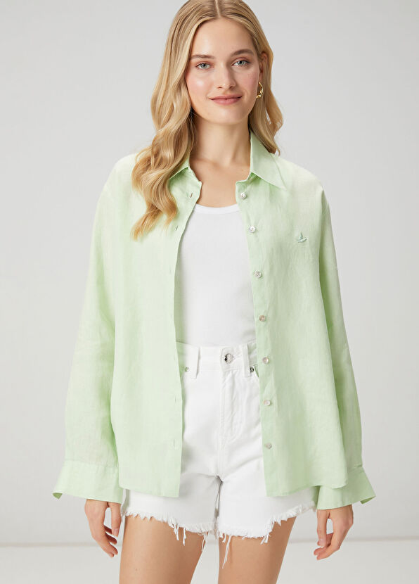 Beymen Club Yeşil Keten Gömlek - 1