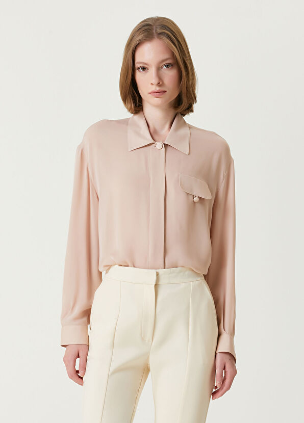 Emporio Armani Pudra İpek Gömlek - 1