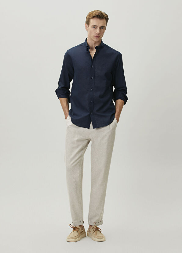 Beymen Club Comfort Fit Navy Blue Linen Shirt - 3