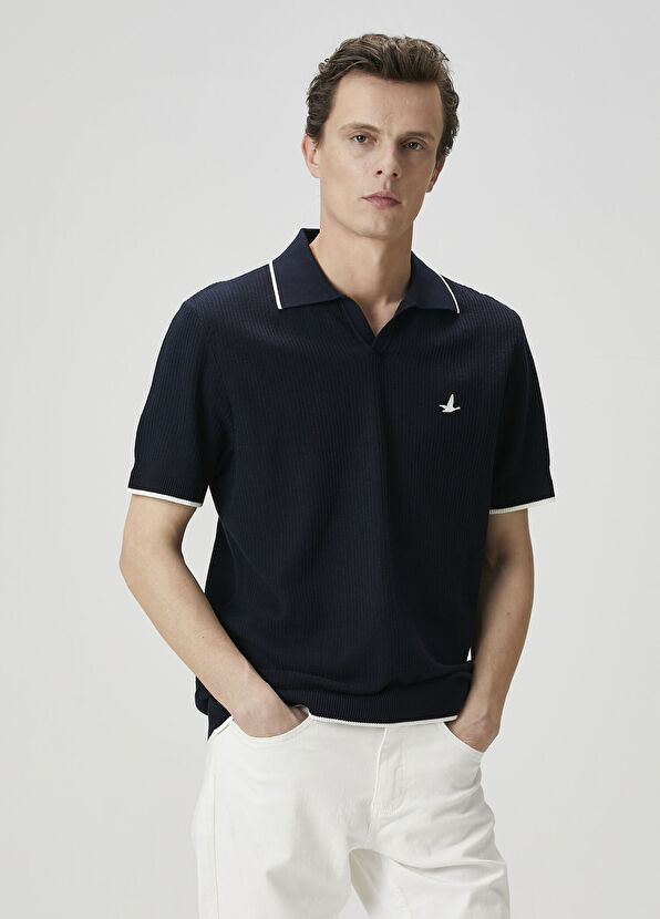 Beymen Club Navy Blue Dobby Short Sleeve Sweater - 1