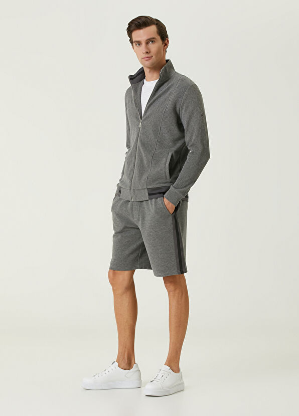 Beymen Club Antrasit Beli Kordonlu Ottoman Dokulu Jersey Şort - 1