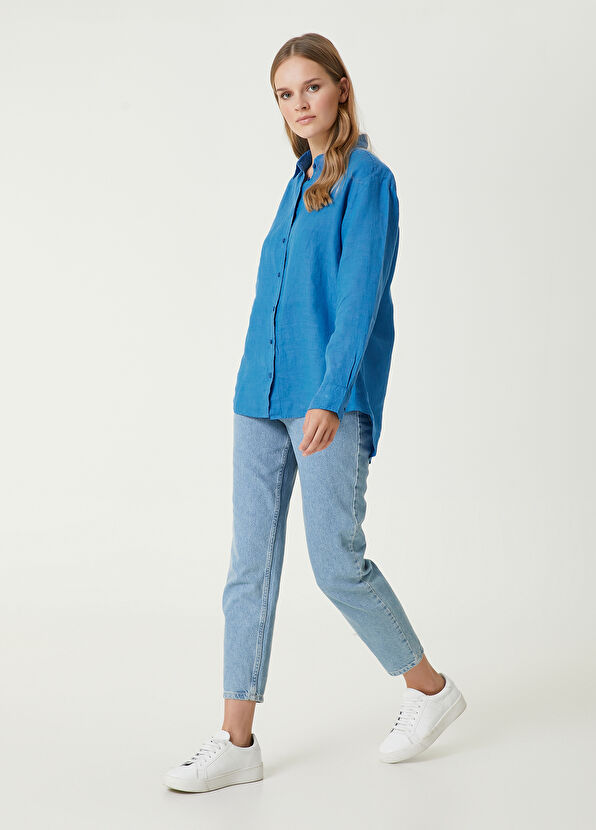 Beymen Club Koyu Mavi Kuş Logolu Keten Gömlek - 2