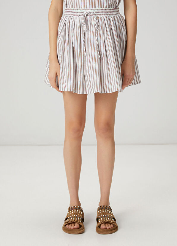 Beymen Club Kahve Beyaz Çizgili Taşlı Mini Etek - 2