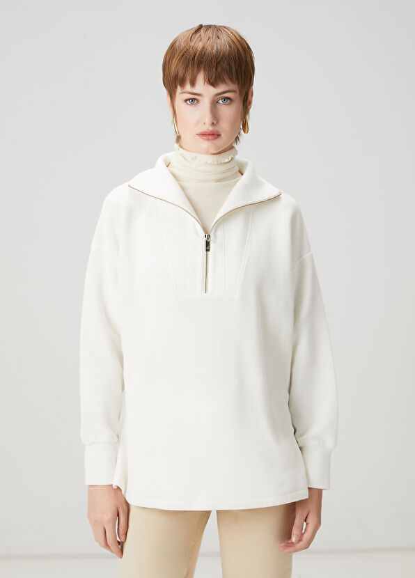 Beymen Club Kırık Beyaz Fermuarlı Sweatshirt - 1