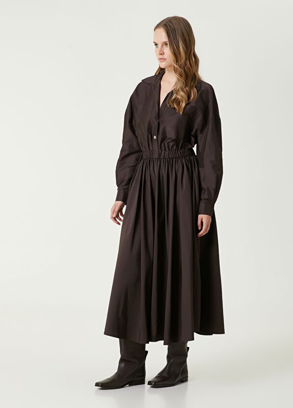 Kahverengi Midi Tafta Elbise Beymen Club Kahverengi Midi Tafta Elbise - 4