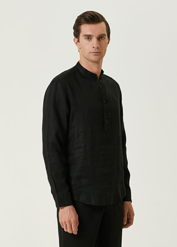 Beymen Club Comfort Fit Black Linen Shirt - 4