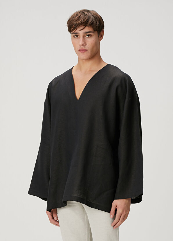 Sertaç Tasdelen Black Long Sleeve Linen T-Shirt - 1