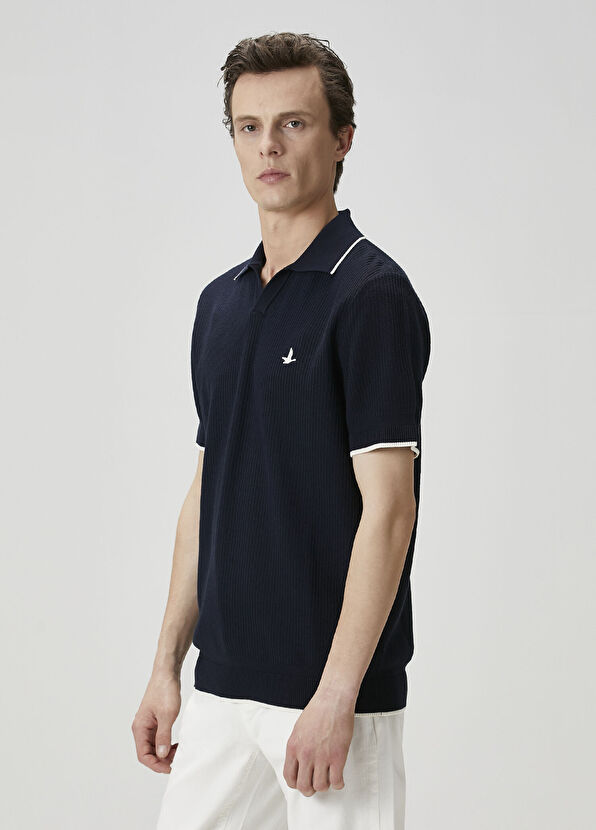 Beymen Club Navy Blue Dobby Short Sleeve Sweater - 4