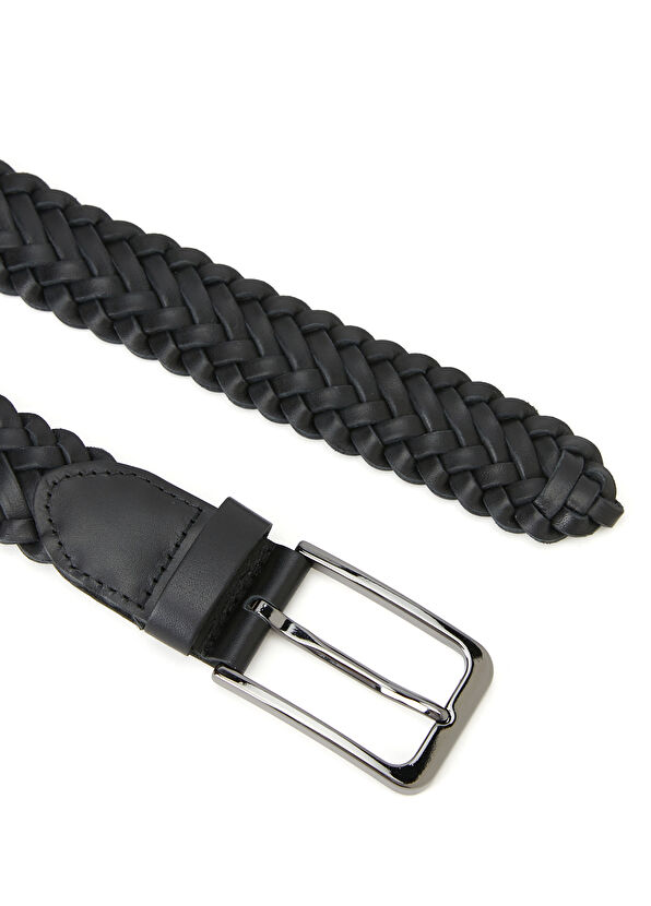 Beymen Club Siyah Örgü Dokulu Erkek Deri Kemer - 2