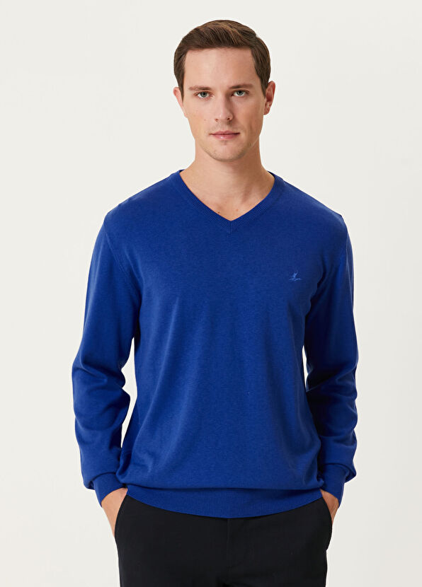Beymen Club Sax Blue V-Neck Sweater - 1
