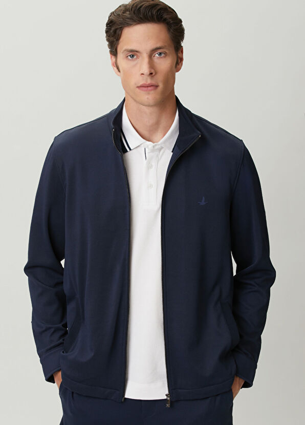 Beymen Club Lacivert Diyagonal Dokulu Fermuarlı Sweatshirt - 2