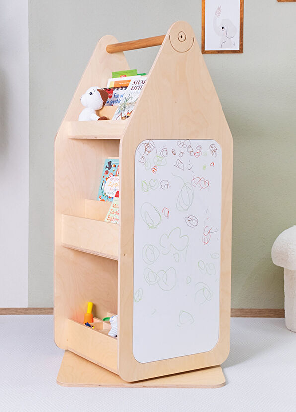 Orfis Kids Montessori Huş Ahşap Yazı Tahtalı Döner Çocuk Kitaplık 113 cm - 2