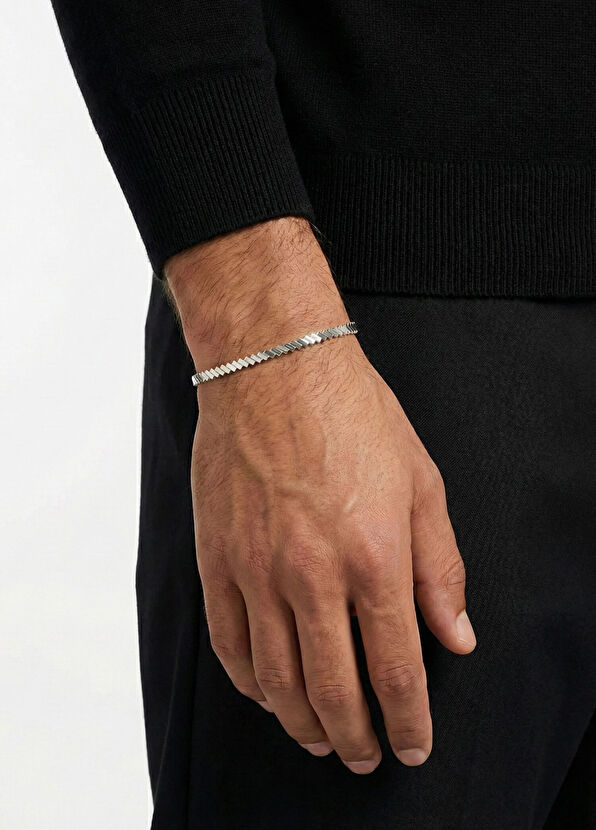 Kaplan Charm Serial Beyaz Altın Kaplama 925 Ayar Gümüş Erkek Bileklik - Görsel 3