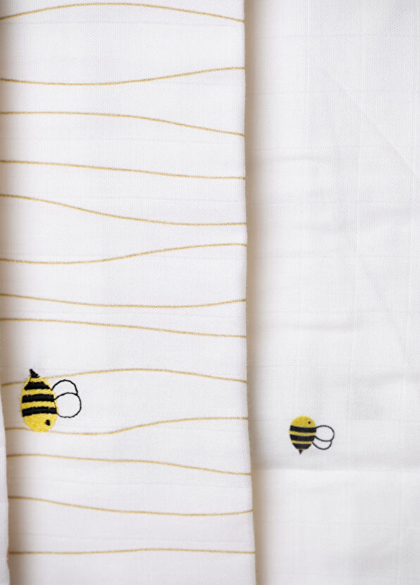Casadora Baby Happy Bee Embroidered 100% Cotton 2-Piece Muslin Cover Set - 3