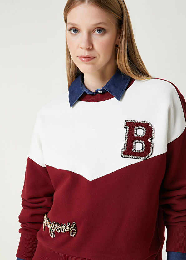 Beymen Club College Burgundy Crystal Embellished Sweatshirt - 4