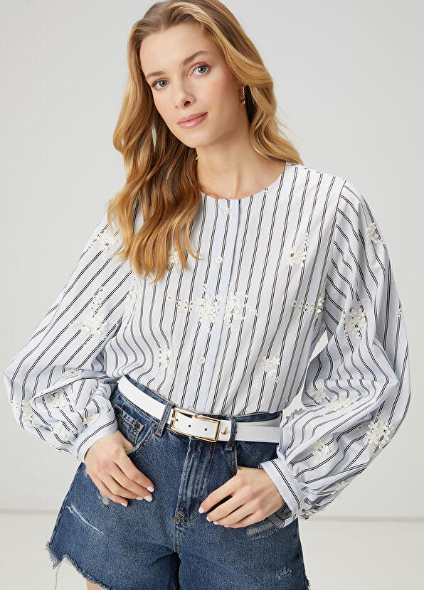 Beymen Club Beyaz Mavi Çizgili Gömlek - 1