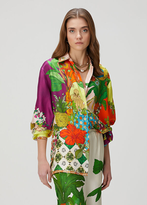 Alemais Desenli İpek Gömlek - 1