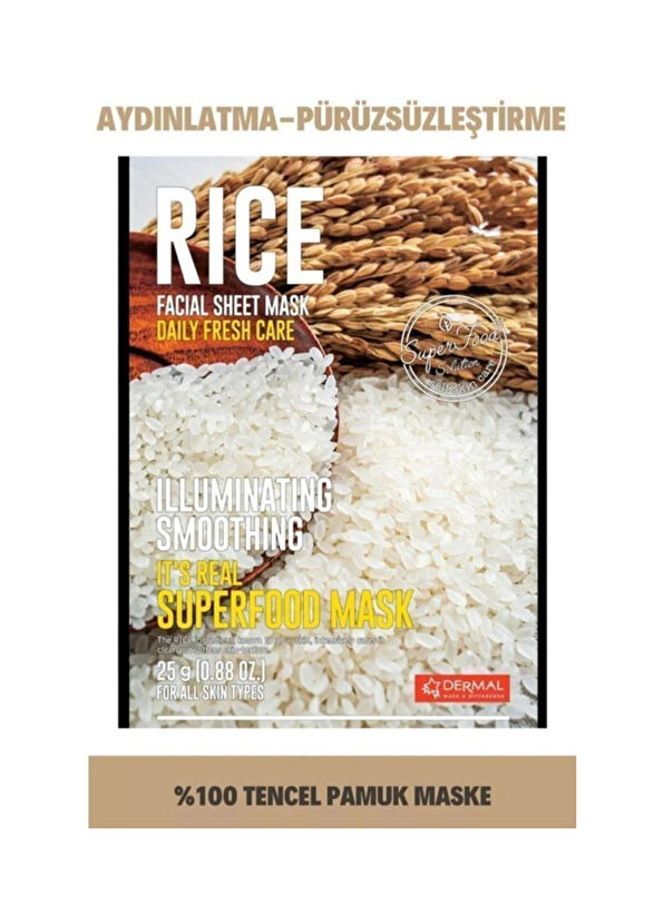 Dermal Rıce Facial Sheet Mask Aydınlatıcı ve Pürüzsüzleştirici Superfood Pirinç Yüz Maskesi 5'li Set 25 gr - 2