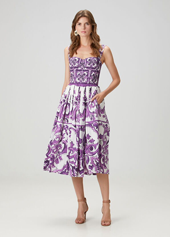 Majolica Mor Midi Poplin Elbise - Görsel 3