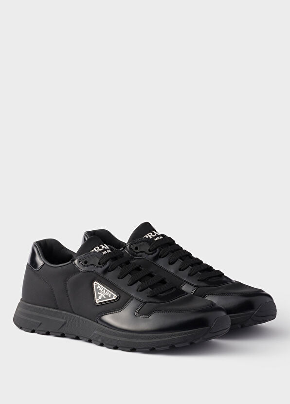 Prada Prax Black Brushed Leather and Re-Nylon Men's Sneakers - 2