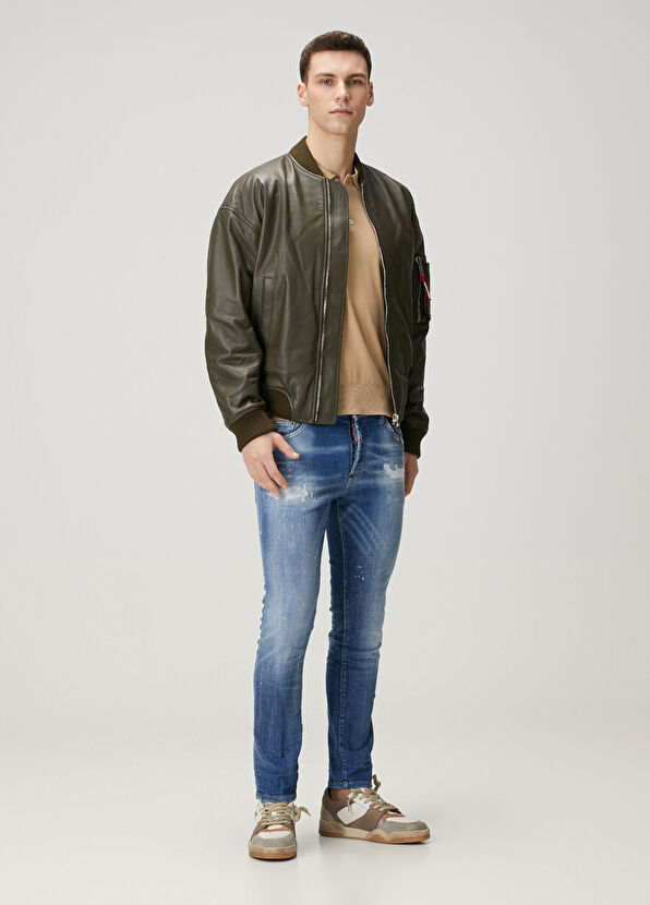 Dsquared2 Haki Deri Bomber Ceket - 2