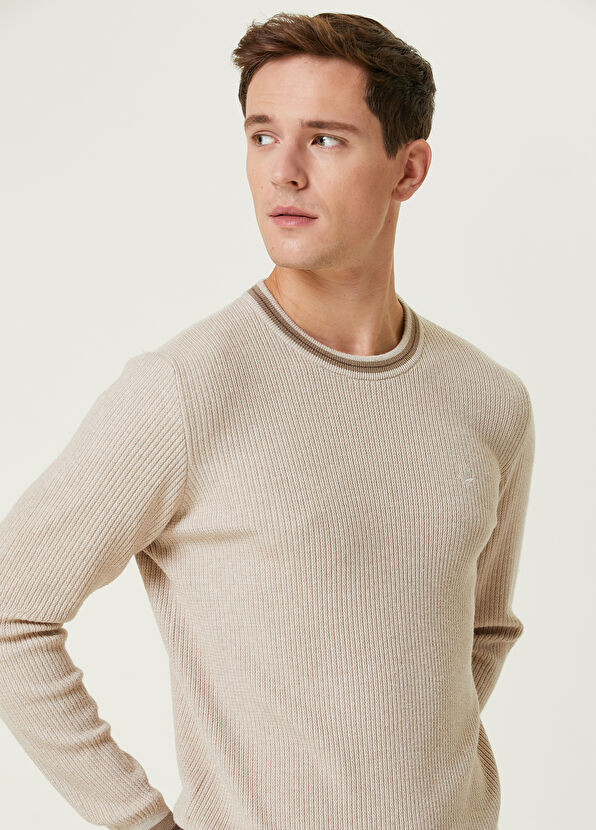 Beymen Club Ekru Yakası Zincir Örgü Dokulu Kazak - 2