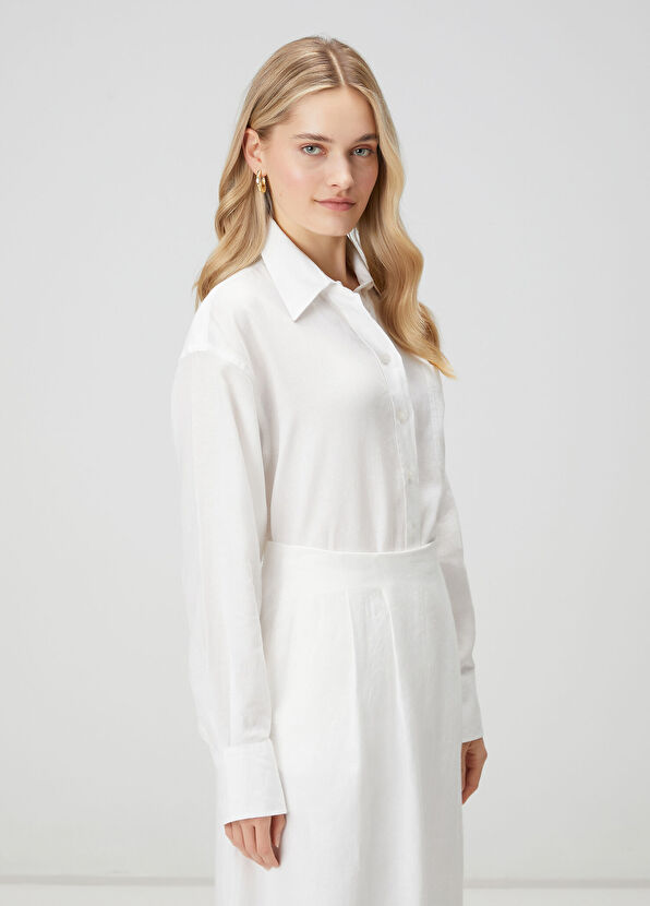 Beymen Club Oversize Off-White Linen Shirt - 4