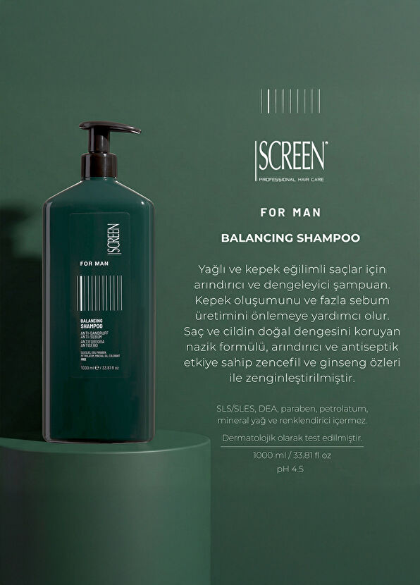 Screen Hair Care Balancing Shampoo for Oily and Dandruff Scalp 1000 ml - 2