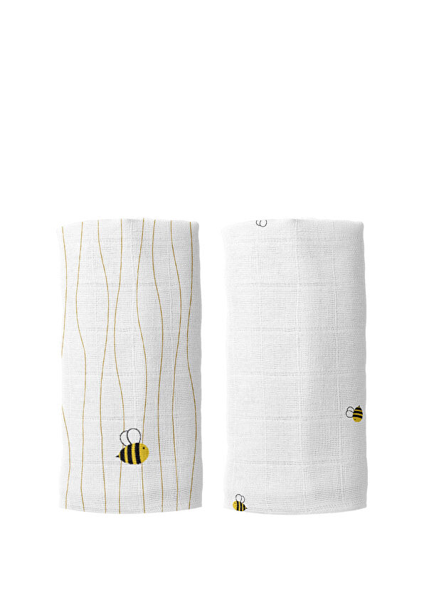 Casadora Baby Happy Bee Embroidered 100% Cotton 2-Piece Muslin Cover Set - 1