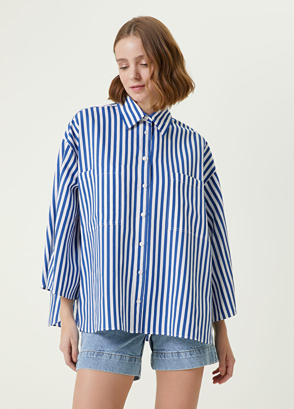Beymen Club Mavi Çizgi Desenli Gömlek - 4