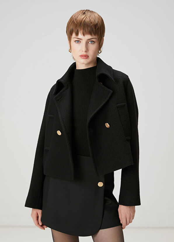 Beymen Club Siyah Crop Yün Ceket - 1
