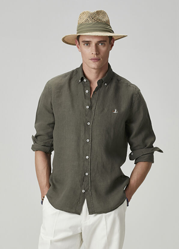 Beymen Club Comfort Fit Haki Keten Gömlek - 1